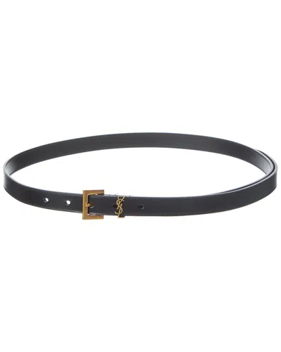 Saint Laurent Cassandre Thin Leather Belt In Black