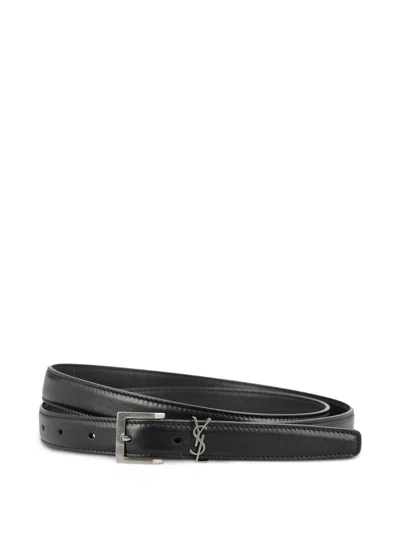 Saint Laurent "cassandre" Thin Leather Belt In Black