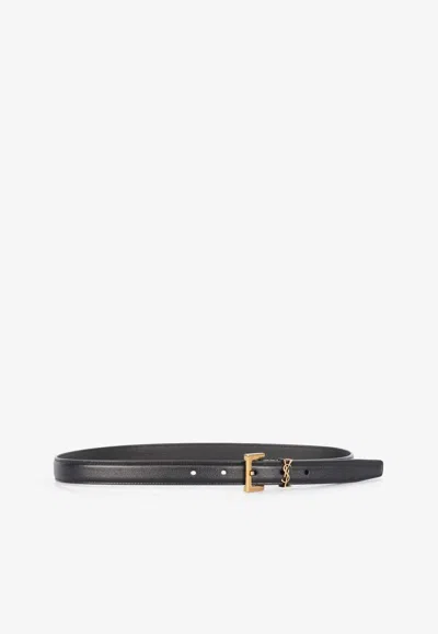 Saint Laurent Cassandre Thin Leather Belt In Black