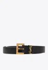 Saint Laurent Cassandre Thin Leather Belt In Black