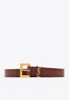 Saint Laurent Cassandre Thin Leather Belt In Brown