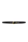 Saint Laurent Cassandre Thin Leather Belt In Nero