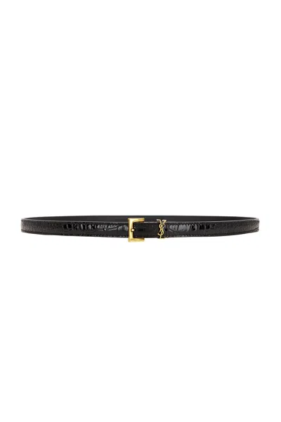 Saint Laurent Cassandre Thin Leather Belt In Brown