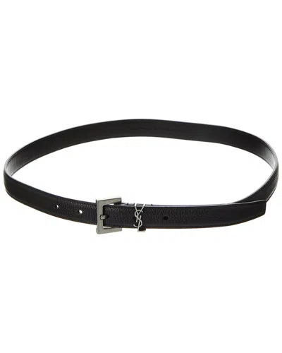 Saint Laurent Cassandre Thin Leather Belt In Purple