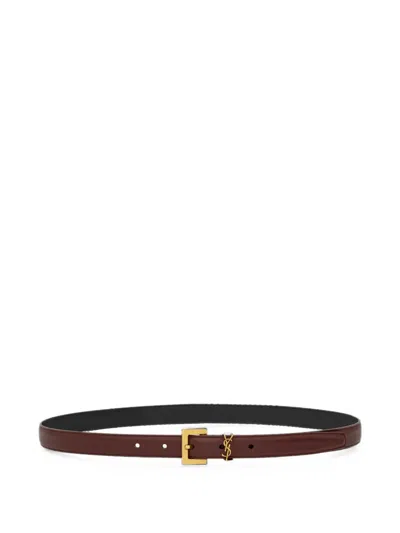 Saint Laurent Cassandre Thin Leather Belt In Red