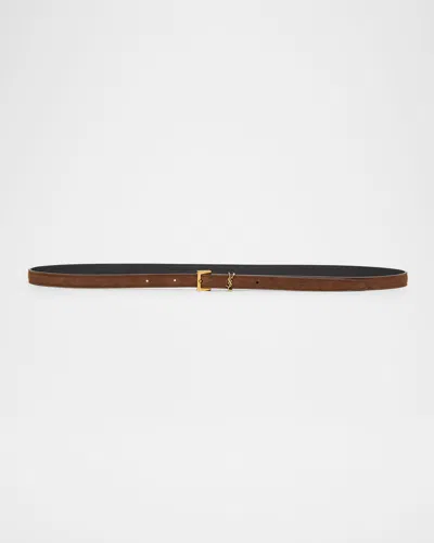 Saint Laurent Cassandre Thin Suede Belt