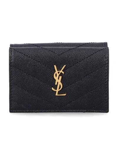 Saint Laurent Cassandre Tiny Wallet In Black