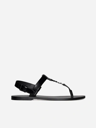 Saint Laurent Cassandra Logo-embellished Leather Sandals In Nero