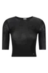 Saint Laurent Cassandre Cropped Knit Top In Black