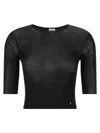 Saint Laurent Cassandre Cropped Knit Top In Black