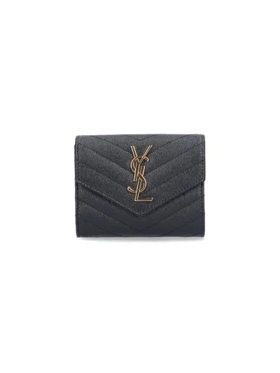 Saint Laurent 'cassandre' Tri-fold Wallet In Black
