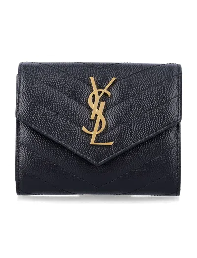 Saint Laurent Cassandre Tri-fold Wallet In Black