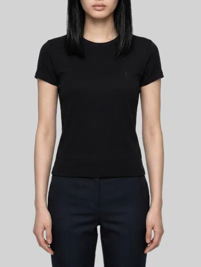 Saint Laurent Cassandre T-shirt In Ribbed Cotton Jersey In Black