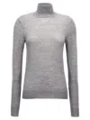 Saint Laurent Embroidered Wool Turtleneck Sweater In Gray