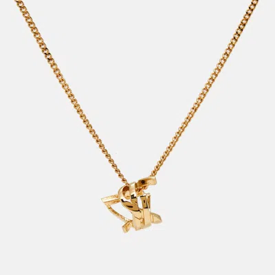 Pre-owned Saint Laurent Cassandre Twist Gold Tone Pendant Necklace