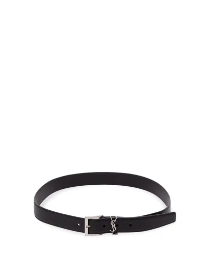 Saint Laurent Cassandre Vadim Belt In Smooth Leather In Black