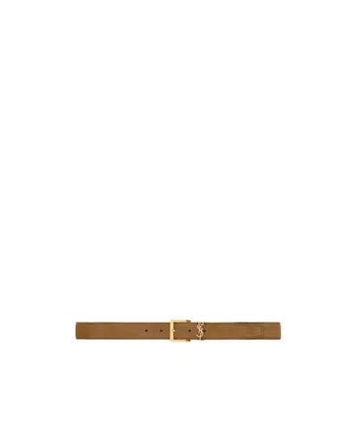Saint Laurent Cassandre Vadim Belt In Suede A 910 In Brown