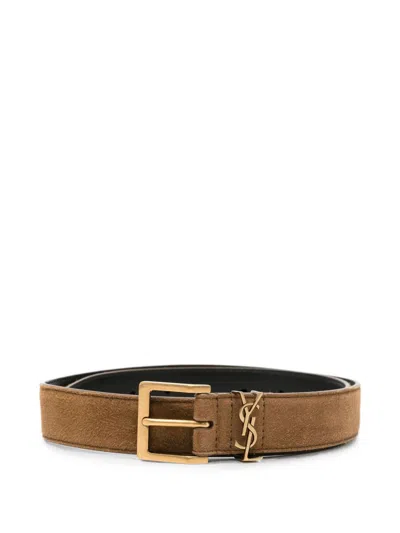 Saint Laurent Cassandre Vadim Belt In Suede In White
