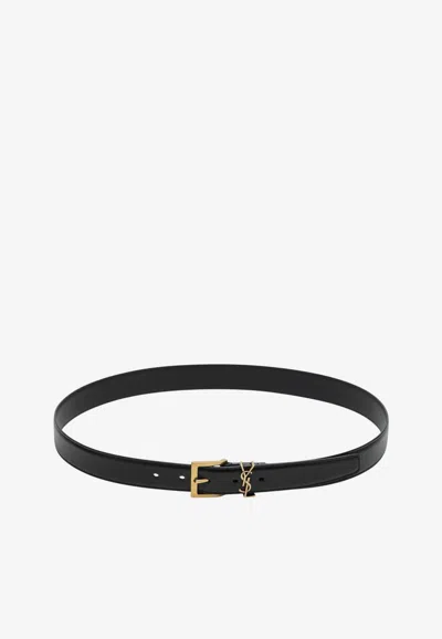 Saint Laurent Cassandre Vadim Leather Belt In Black