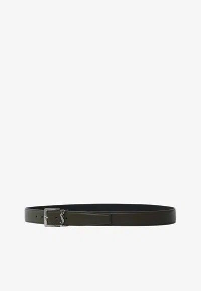 Saint Laurent Cassandre Vadim Leather Belt In Black