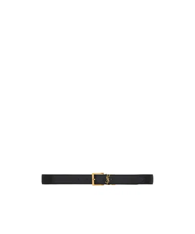 Saint Laurent Cassandre Vadim Reversible Belt In Smooth Leather In Black