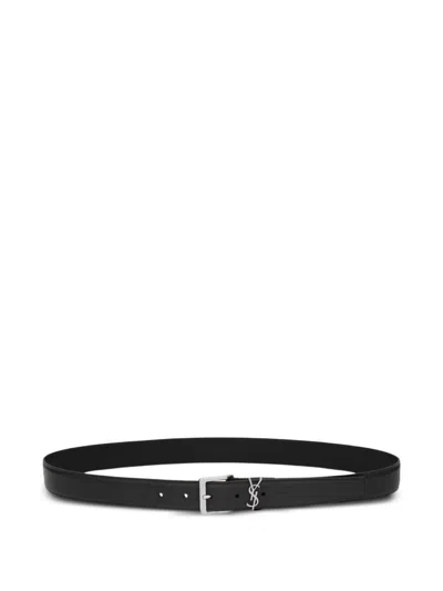 Saint Laurent Cassandre Vadim Smooth Leather Belt In Black
