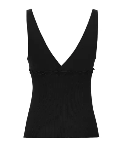 Saint Laurent Cassandre V-neck Ribbed Tank Top In Black