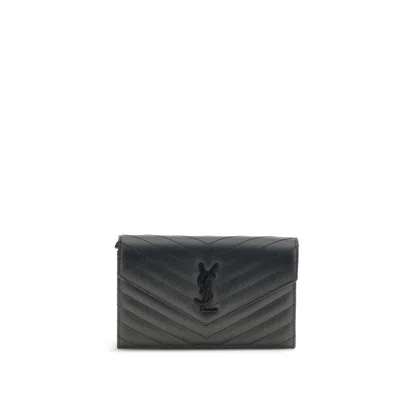 Saint Laurent Cassandre Wallet In Black