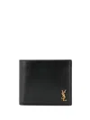 Saint Laurent Compact Leather Wallet With Interlocking Ysl Logo In Black