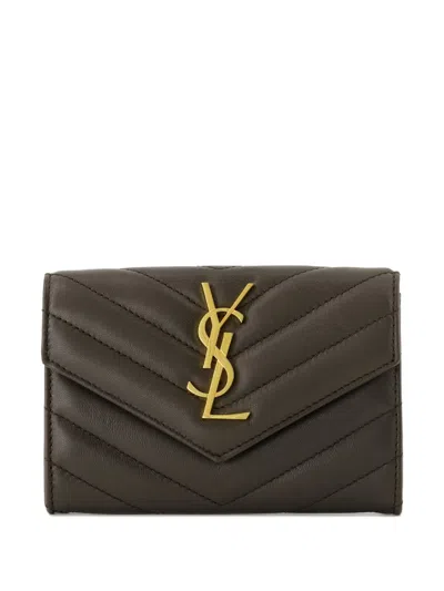Saint Laurent Cassandre Leather Wallet In Brown