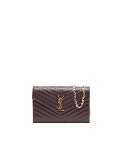 Saint Laurent Cassandre Wallet On Chain Bag In Brown
