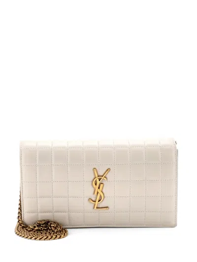 Pre-owned Saint Laurent Cassandre Wallet On Chain Quilted Leather Medium Crossbody Bag In Neutral