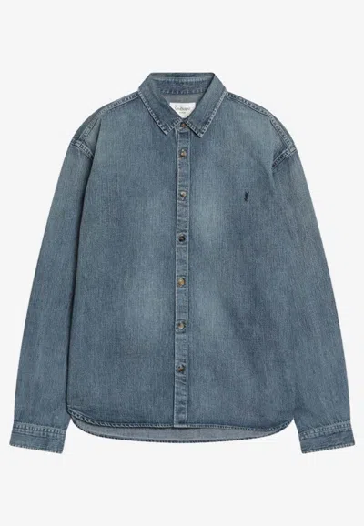 SAINT LAURENT CASSANDRE WASHED DENIM SHIRT