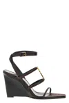 Saint Laurent Black Wedges With Metallic Cassandre Detail And Adjustable Leather Strap In Leather Women In Black