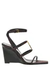Saint Laurent Black Wedges With Metallic Cassandre Detail And Adjustable Leather Strap In Leather Women In Black