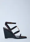 Saint Laurent Black Wedges With Metallic Cassandre Detail And Adjustable Leather Strap In Leather Women In Black