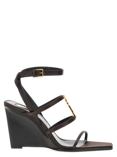 Saint Laurent Cassandre Wedges In Brown