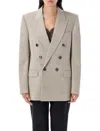 Saint Laurent Blazer Double Breasted Padded Shoulders In Neutral