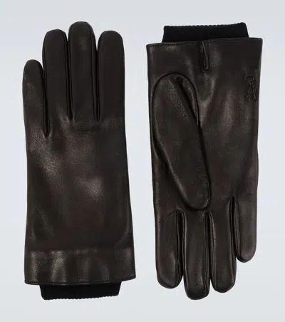 Saint Laurent Cassandre Wool-lined Leather Gloves In Black