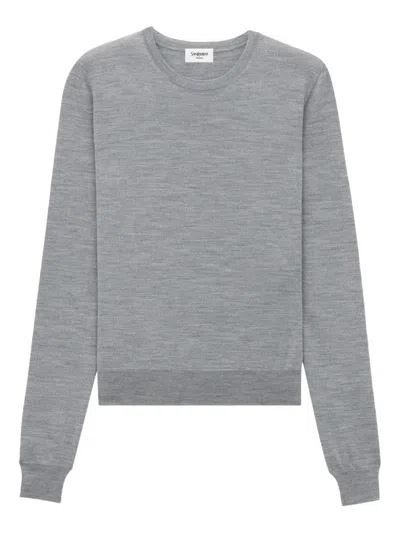 Saint Laurent Cassandre Wool Sweater In Gray