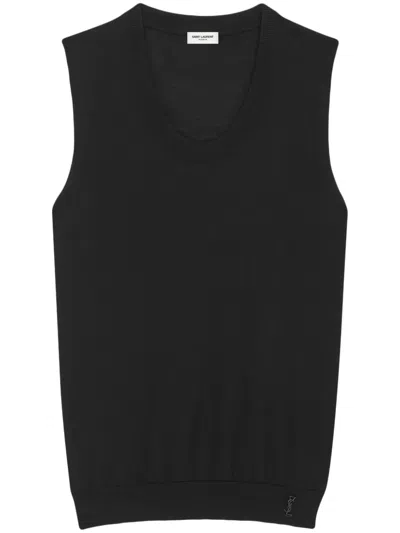 Saint Laurent Cassandre Wool Tank Top In Black