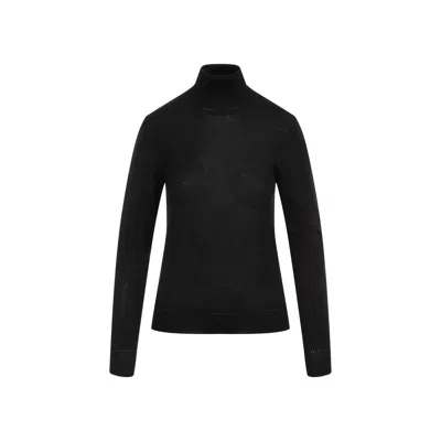 Saint Laurent Cassandre Wool Turtleneck Sweater Clothing In Black