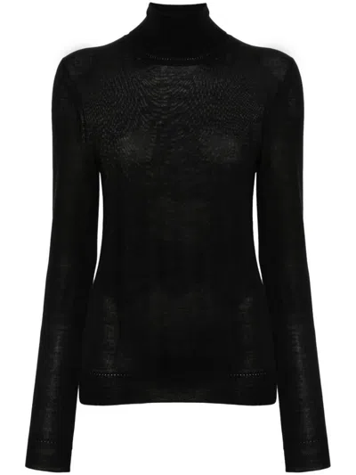 Saint Laurent Cassandre Wool Turtleneck Sweater Clothing In Black