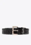 Saint Laurent Cassandre Interwoven Leather Belt In Black