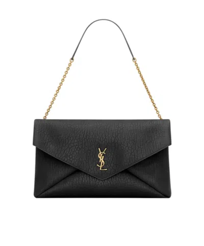 Saint Laurent Cassandre Xxl Envelope Pouch On Chain In Lambskin In Black