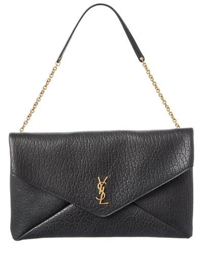 Saint Laurent Cassandre Xxl Leather Envelope Pouch On Chain In Black