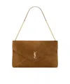Saint Laurent Cassandre Xxl Pouch On Chain In Suede In Brown