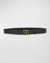 Saint Laurent Leather Cassandre Belt In 1000 Black