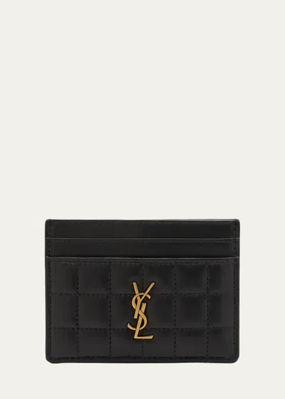 Saint Laurent Cassandra Ysl Quilted Lambskin Leather Card Holder In Black