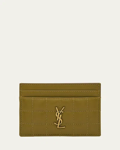 Saint Laurent Cassandre Ysl Card Case In Quilted Smooth Leather In Green